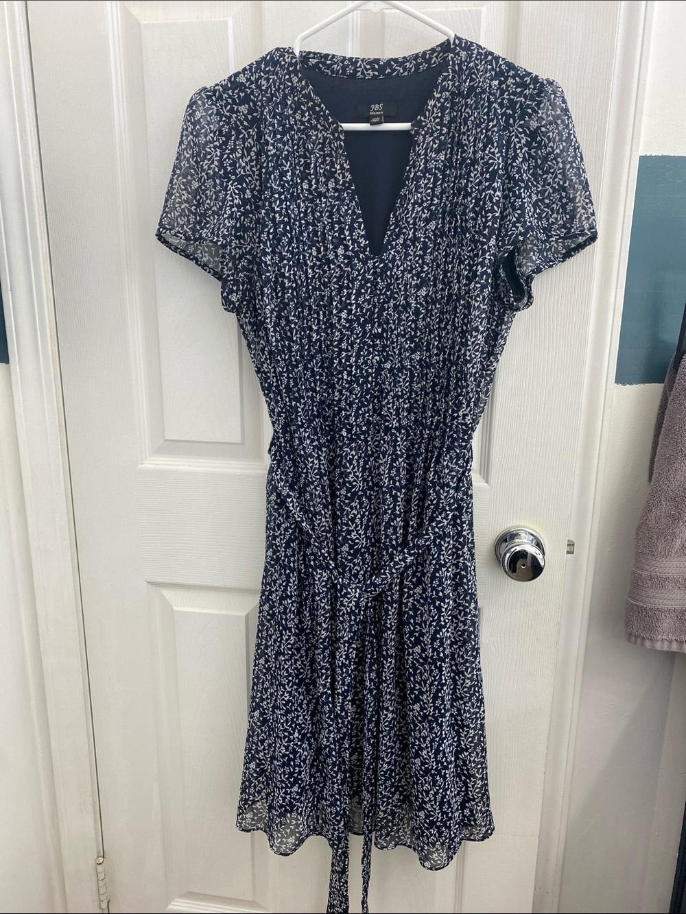 J.B.S. Navy and White Floral V-Neck Midi Dress